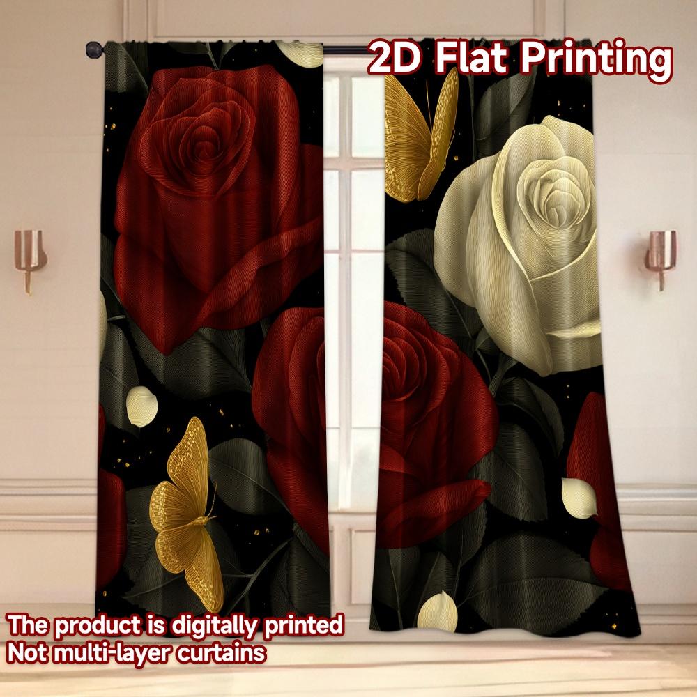 Set Of 2 Flat Printing Curtains Without Rod Floral Elegance Butterflies Ramadan Festival Creative Versatile Curtain Polyester