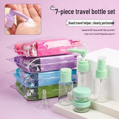 Set de Botellas Rellenables para Cosméticos de Viaje - 7 Contenedores Portátiles a Prueba de Fugas para Loción, Crema Facial y Sprays