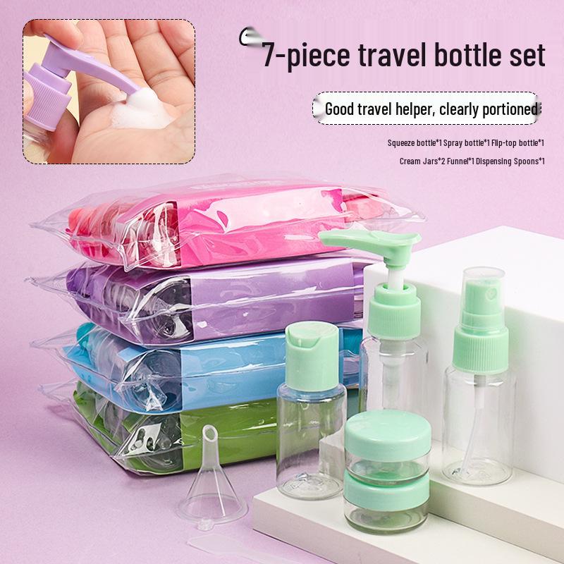 Set di Flaconi Ricaricabili per Cosmetici da Viaggio - 7 Contenitori Portatili a Prova di Perdite per Lozione, Crema Viso e Spray