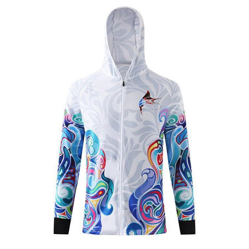 Mens Quick-Dry Breathable Ice Silk Fishing Shirt UV Protection Long Sleeve Outdoor Wear Small белый