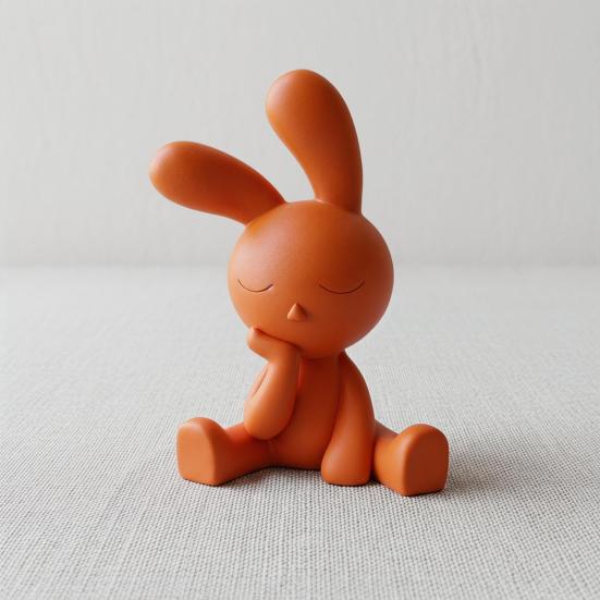 3D-Printed Cute Thinking Rabbit Ornament with Non-Slip Base Matte Finish Funny Rabbit Figurines for Car Accessories Home Office Desk Decor