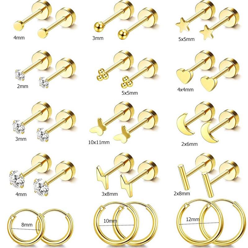 Stainless steel fashionable stud earrings - simple zirconia ear hoop set of earrings