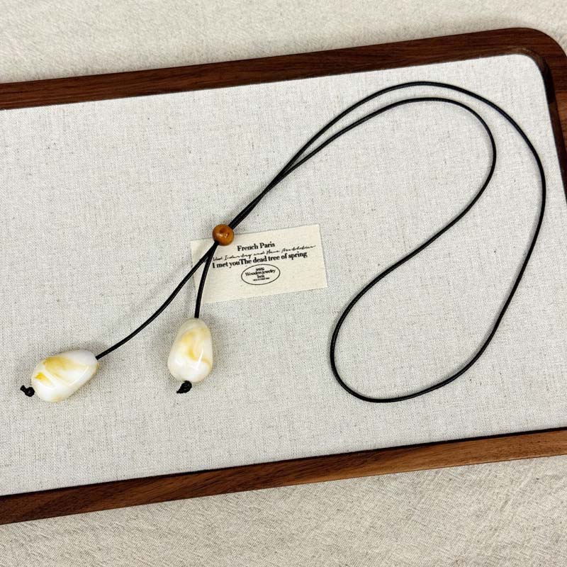 New Chinese Irregular Stone Pendant Necklace for Women Vintage Pull Adjustable Long Braided Sweater Chain Necklace Jewelry Gifts белый
