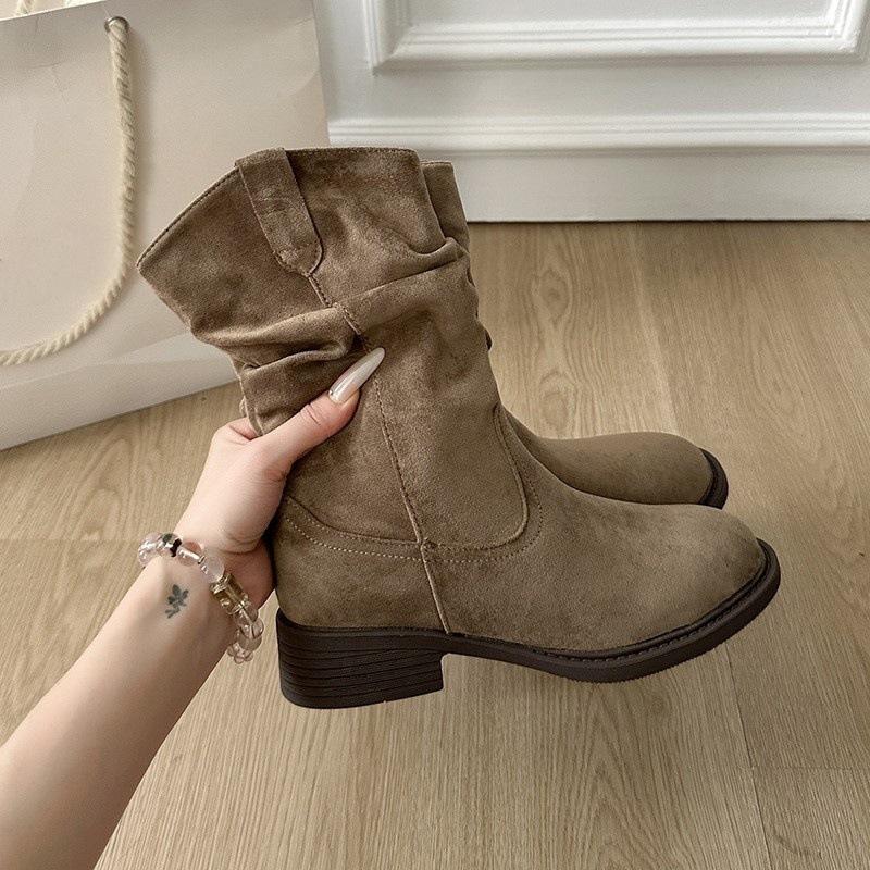 

Small stacked short boots women s autumn thick-soled heightening western cowboy boots single boots Martin 34 хаки