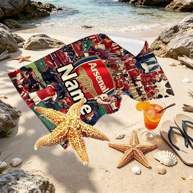Custom Name Personalized Arsenal F.C Print Beach Towel, for Trip Camping Beach Party Home Decor, Birthday Gift for Family & Friends