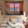 Healing Series Countryside Sea View False Window Landscape Tapestry Polyester Fiber Wall Decoration Bedroom Dormitory Decoration