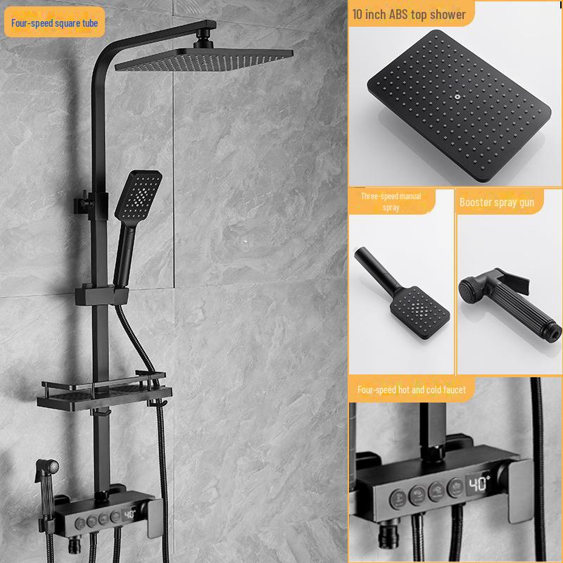 

Термостатический душевой гарнитур из нержавеющей стали серого цвета с тропическим душем и функцией усилителя