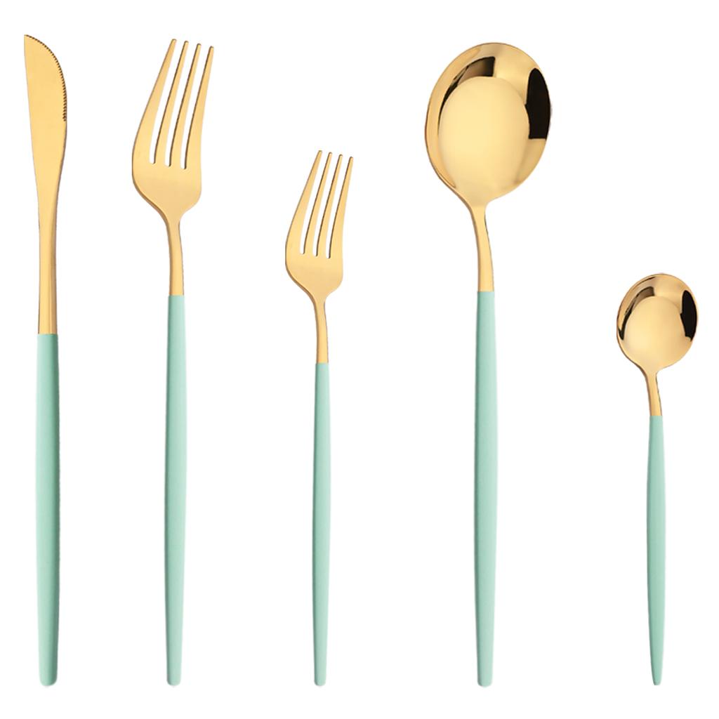 5Pcs Gold Dinnerware Set Stainless Steel Tableware Knife Dessert Fork Coffee Spoon Cutlery Flatware Western Kiechen Silverware