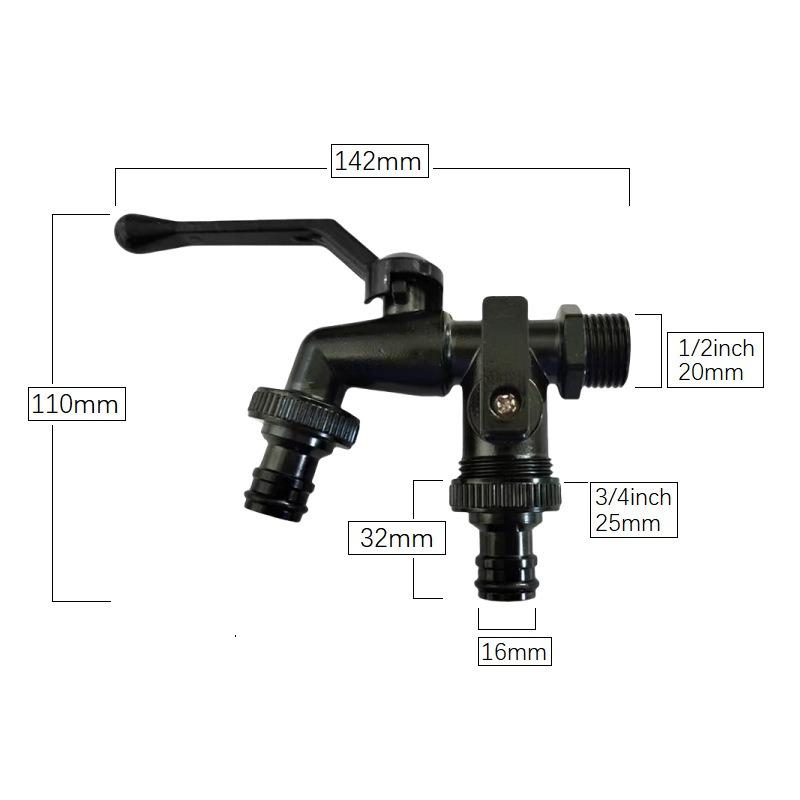 1PCS Outdoor Garden Brass Water Faucet Tap Anti-Freeze Bibcocks with Hose Connector Dual Outlet for Washing Machine