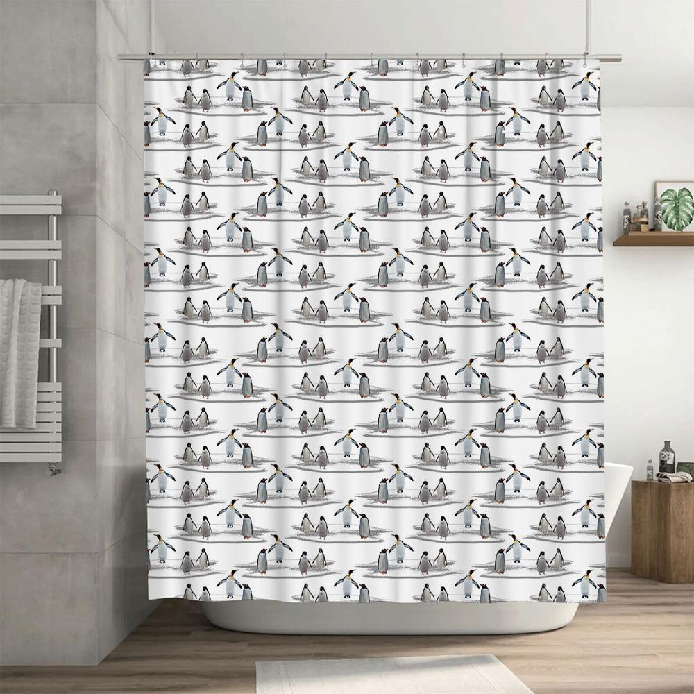 Black Cat Print Shower Curtain Waterproof Fabric for Bathroom Decorations with Hook Rings Set