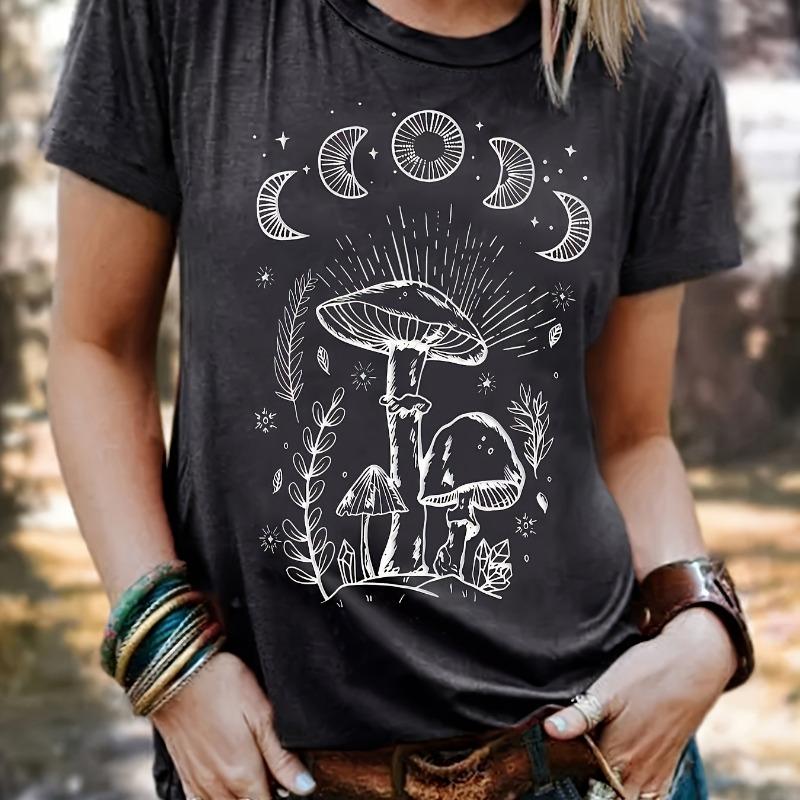 

Star Moon Mushroom Plant Pattern, Fashion Women s Short Sleeve Top S