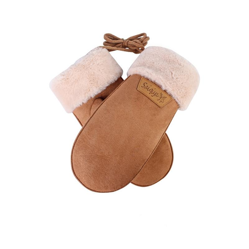 

Suede female cute outdoor finger stuffed bag finger thickened velvet windproof хакі