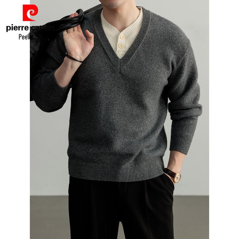 Pierre Cardin Men's Faux Two-Piece V-Neck Knit Sweater