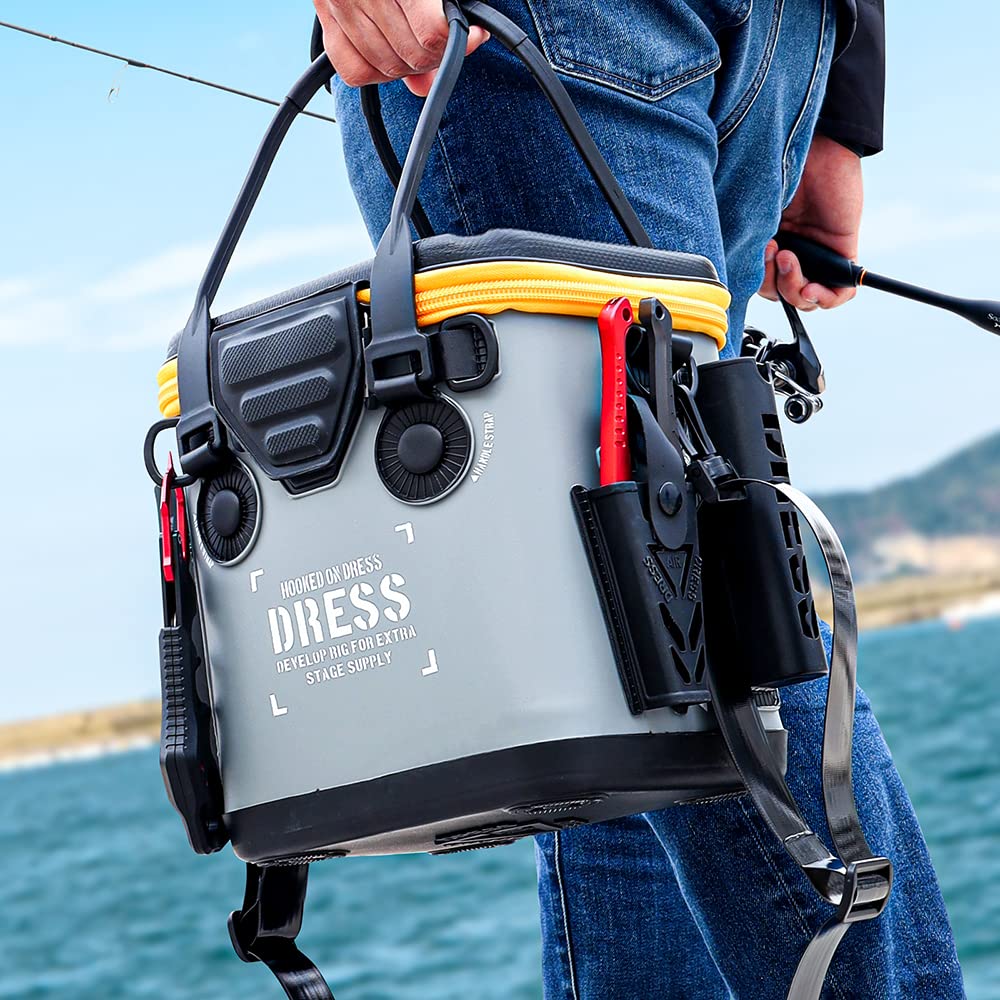 Micro Fishing Mesh 12L Waterproof Storage Container for Fishing and More [DRESS] Bucket, Black/Orange (with Pocket), Approx. Capacity, EVA,