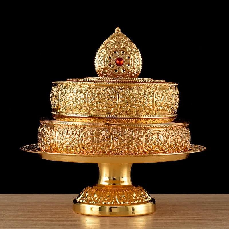 Buddhist Manza Furnishing Tantric Alloy Handicraft Auspicious Tibetan Tribute Gilt Buddhism Plate Home Gift Indoor Decorative
