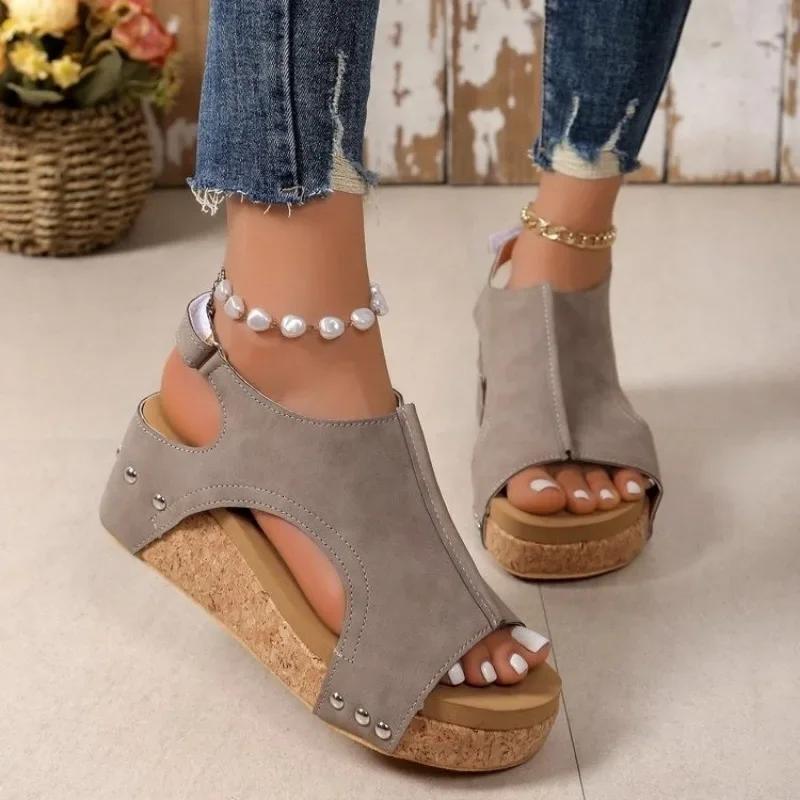 Fashion Plus Size 36-43 Shoes for Women Fashion Casual Solid Color Flat Summer Daily Wear Peep Toe Platform Wedge High Heels Sandals