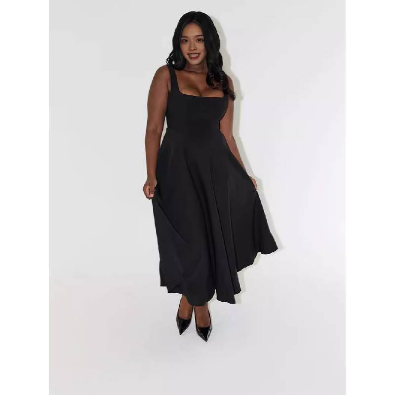 Minimalist Sleeveless High Waist A Line Dress With Backless Design For Summer Casual Wear