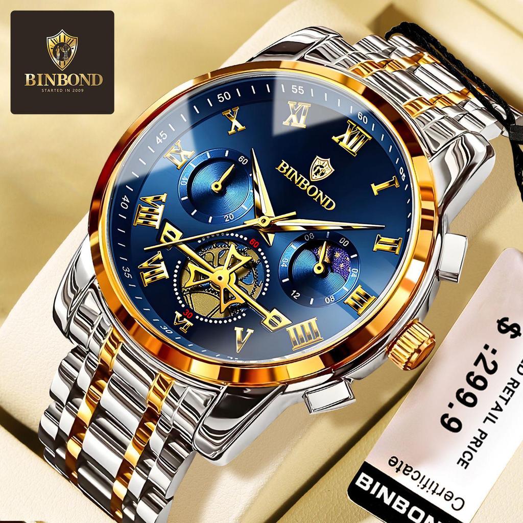 Binbang Luminous Skeleton Waterproof Quartz Men's Watch