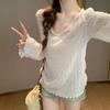 Korean version chic apricot fungus edge sunscreen blouse women's summer thin loose and thin loose clothes