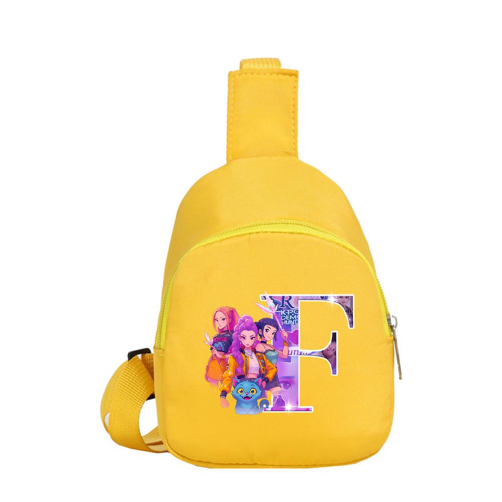 Anime Cartoon 26 English Letter K-Pop Demon Hunters Printed Chest Pack for Boy Girl Shoulder Bag Student Portable Crossbody Pouch Kid Christmas Gift