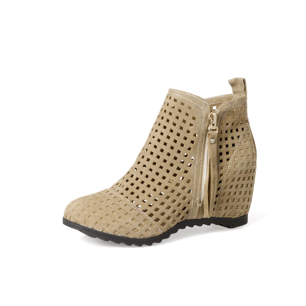 Fashion 2025 New Women Summer Boots Flat Low Hidden Wedges Cutout Zip Bootas Ladies Dress Casual Shoes Hot Sale Size 34-43 Botas Mujer