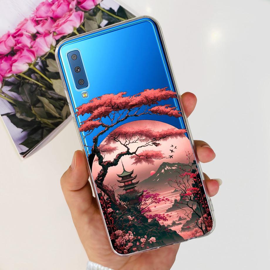 Luxuly Clear Silicone Back Cover For Samsung Galaxy A7 2018 Case 6.1" SM-A750F Bumper Fundas Soft TPU Women Fashion Rose Flower