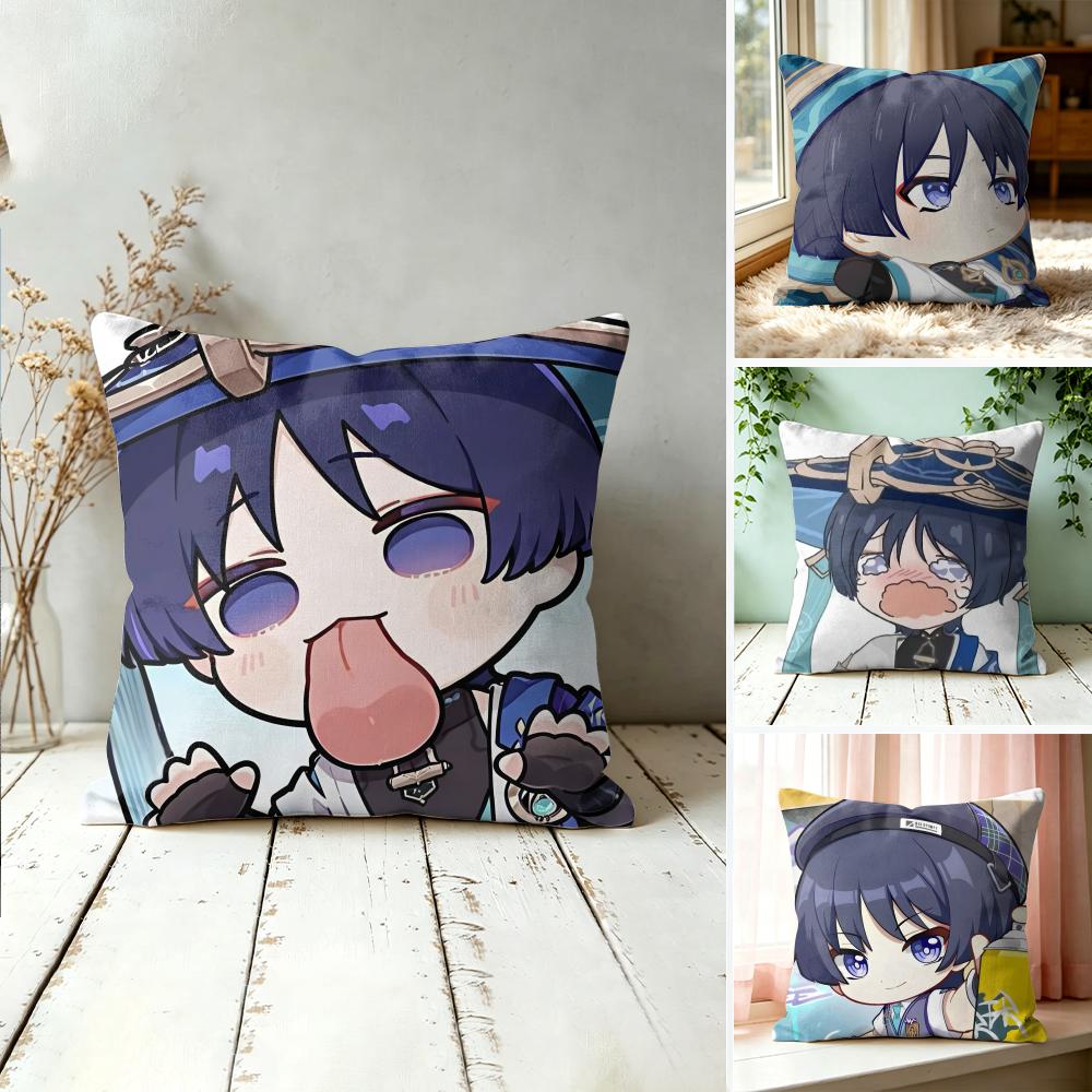 Wanderer Cute Genshin Impact Cushion Cover Square Short Plush Pillow Case Living Room Sofa Home Decor Funda X