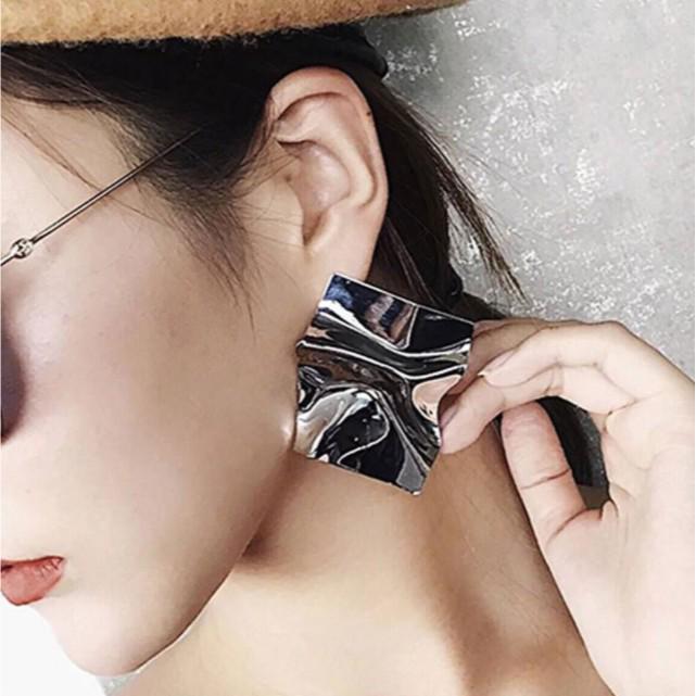 Trendy Geometric Irregular Metal Stud Earrings with Mirror Finish