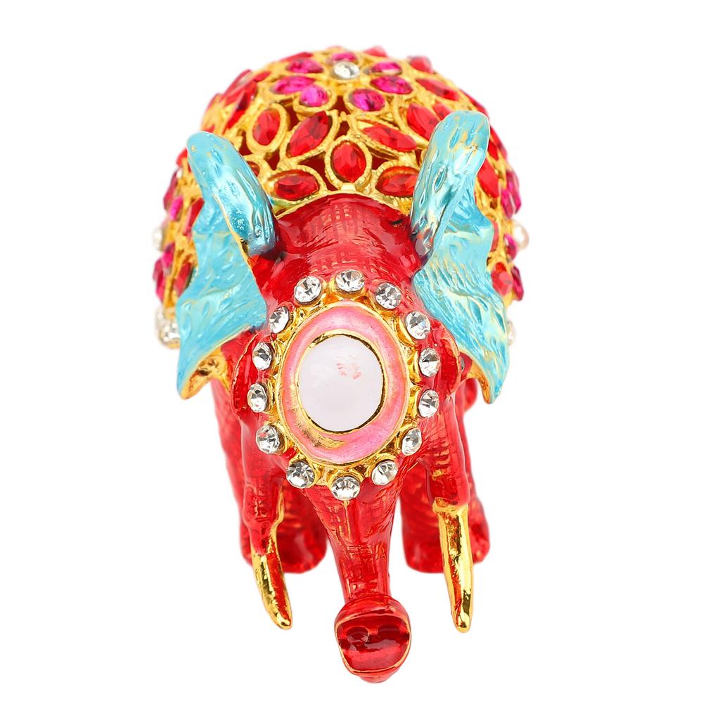 Enamel Elephant Jewelry Box Decorative Jewelry Organizer for Rings Earrings Jadestone Desktop Decor Gift Gold Red