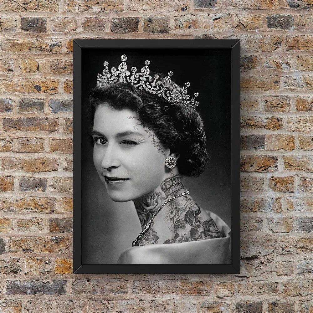 Modern Poster Queen Elizabeth II Portrait Prints Canvas Painting Black White Wall Art Canvas Office Wall Decor for Living Room