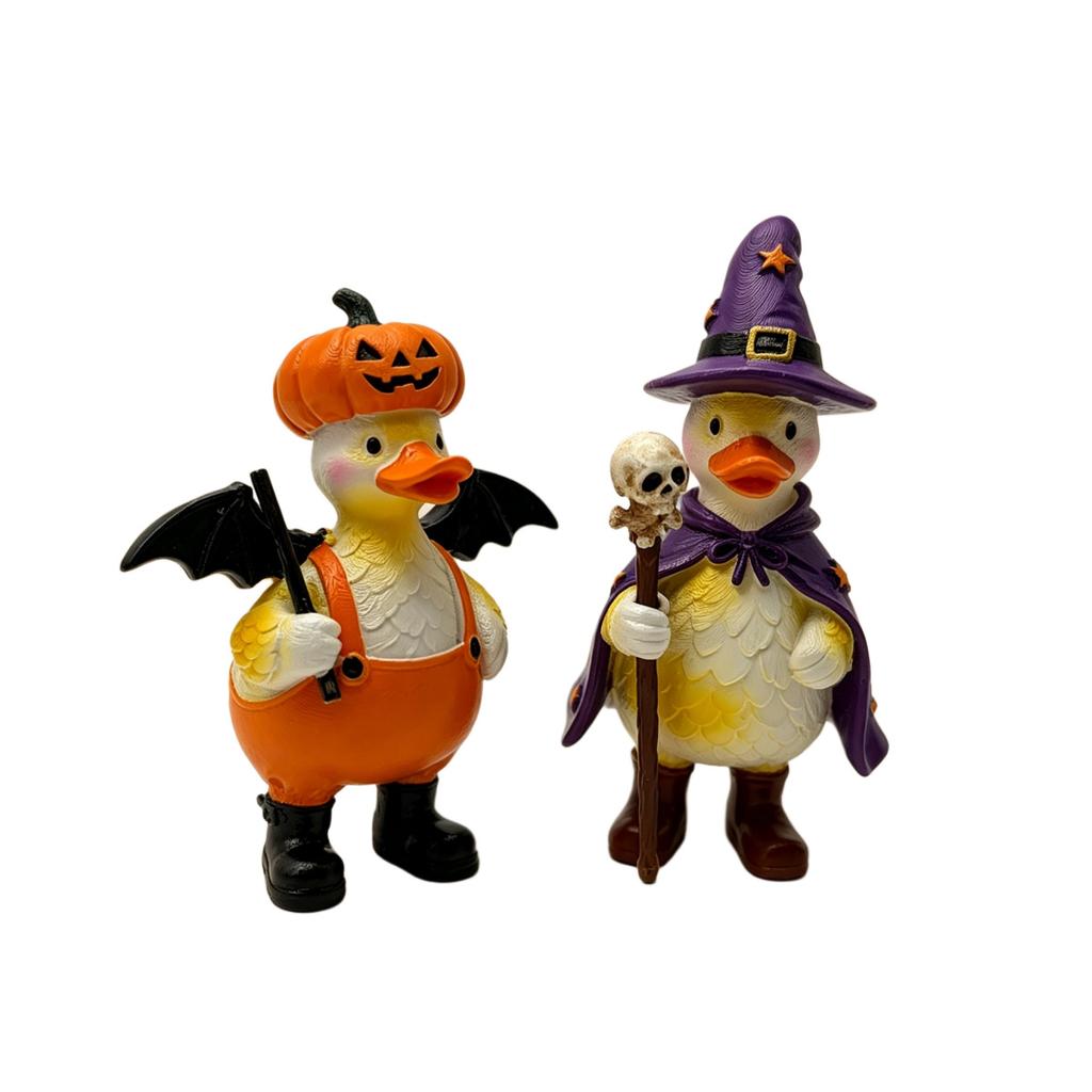 Mit Kürbishut und Skelettkolben Harz Halloween Figurine Set von 2 - Dekorative Ornamente für die Wohnkultur