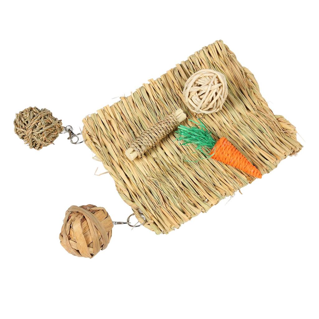 Hamster Chew Toy Set Relieve Boredom Teeth Grinding Rabbit Grass Mat Ball Chewing Toy for Guinea Pig Parrot