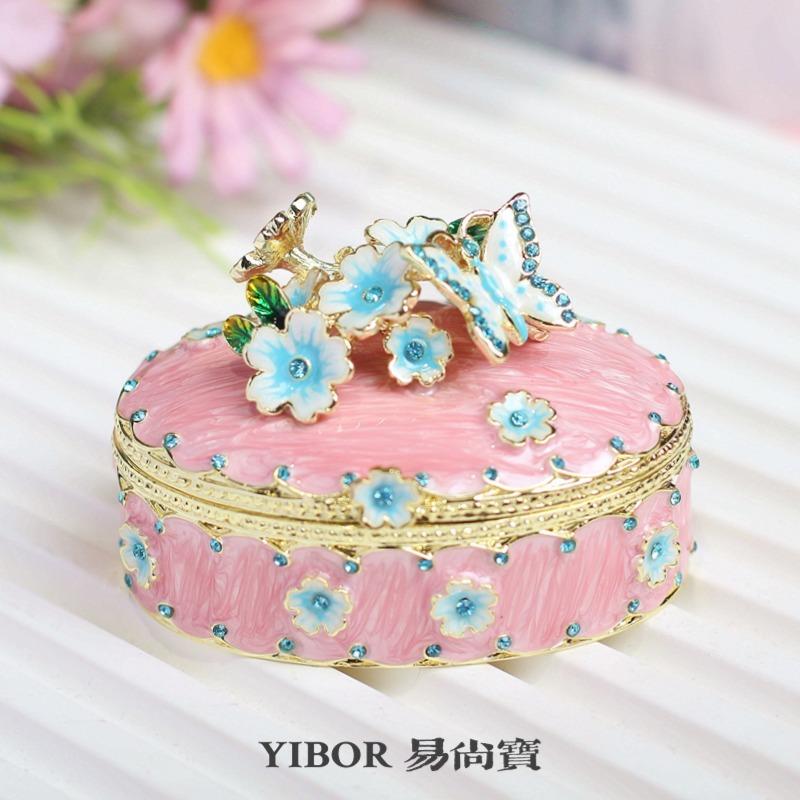 Cherry Blossoms Trinket Box Vintage Flower & Butterfly Enamel Jewelry Storage Case Handmade Ring Earring Storage Creative Gift