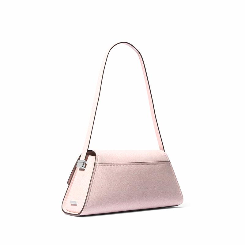 Michael Kors Ludlow Logo Flap Closure Sheepskin Shoulder Bag Women's Rose Pink