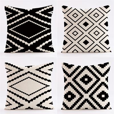 Geometric Black And White Patterns Throw Pillow Cover With Short Plush Print For Living Room Sofa Decoration Cushion Cover