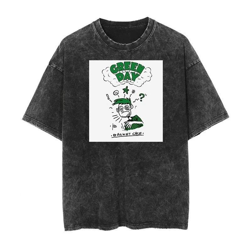 Green Day Rockband Vintage Gewaschenes Kurzarm Rundhals Y2k T-Shirt Herren Damen Kleidung Neu im Top