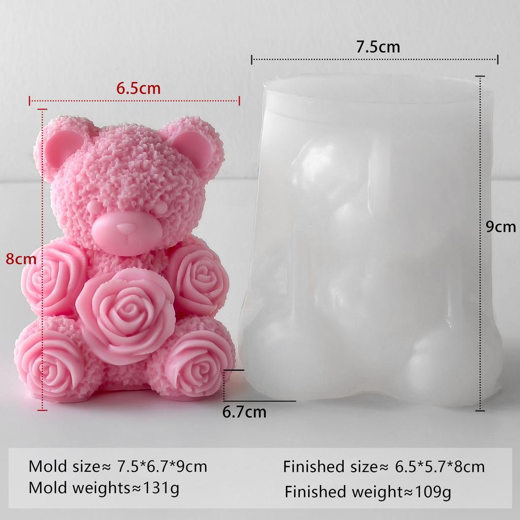 Rose Bear Silicone Mold Valentine Candle Wax Mold DIY Aromatherapy Plaster Diffuser Stone Craft Gift