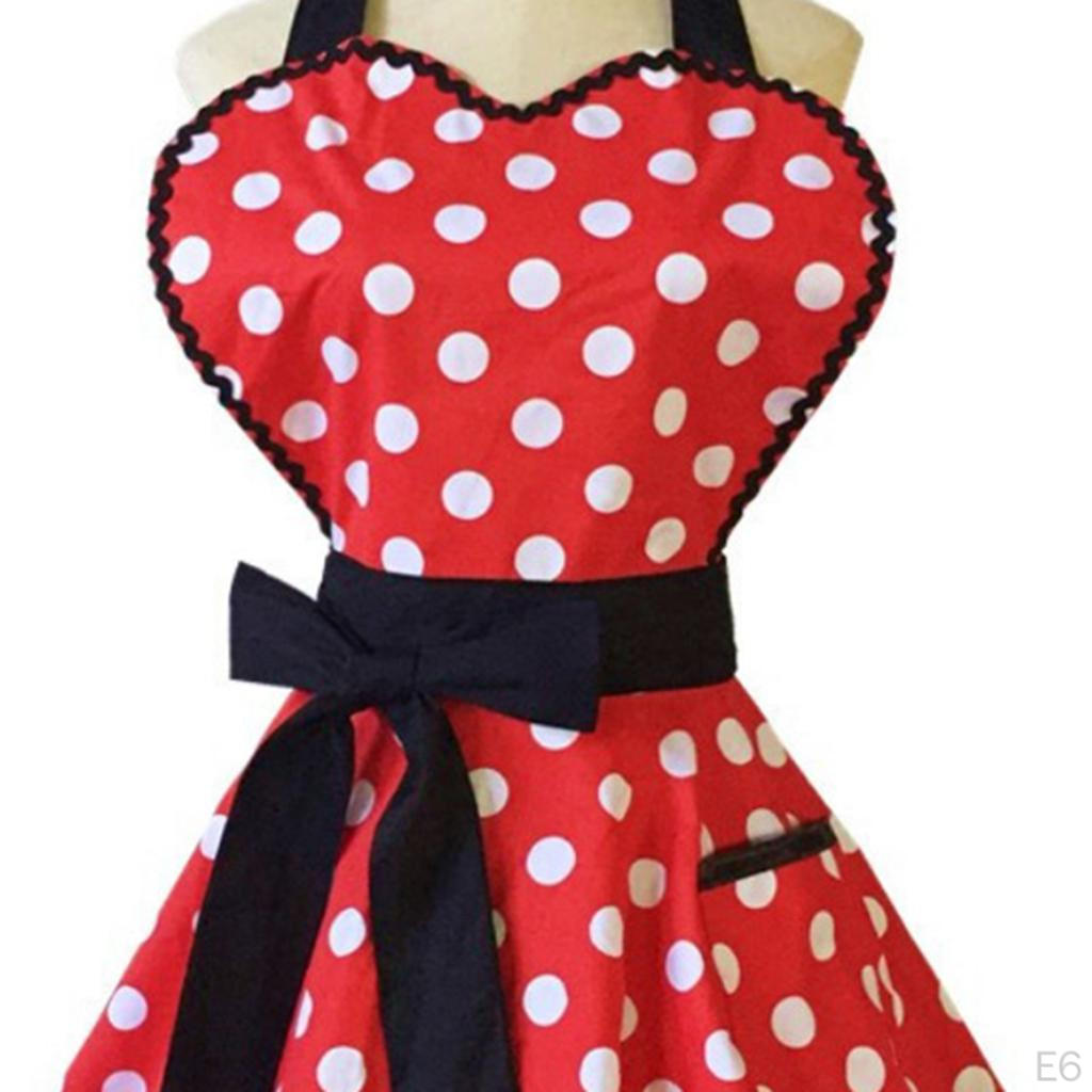 Kitchen Apron Polka Dot Cooking w/ Pocket Retro for Women Girls
