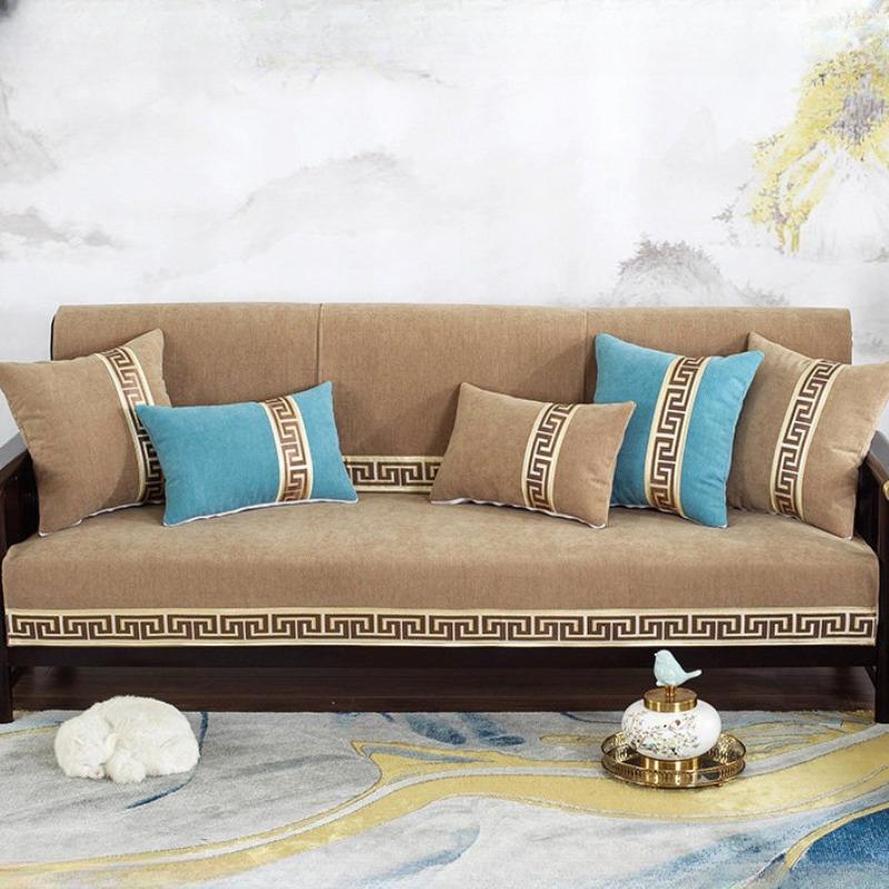 Chinese Style Antique Sofa Cushion High End Anti Slip Sofa Cover Snow Resistant Seat Towel Cloth Living Room Sofa Protective Mat