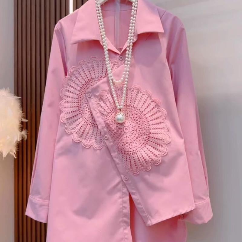 Fashion White Shirt Women Y2k Irregular All-match Long Sleeve Blouses Spring Autumn Lapel Neck Blusas Mujer