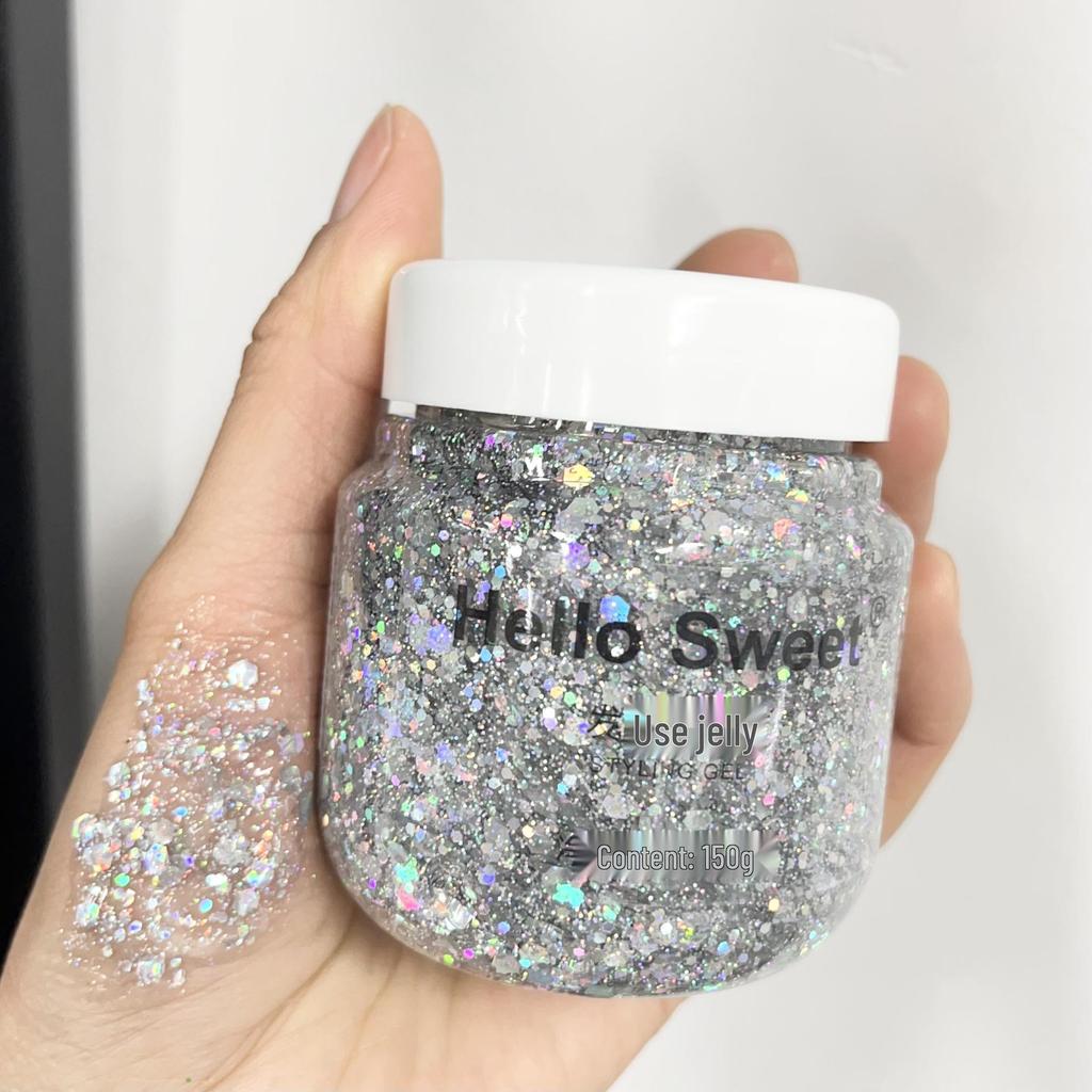 Hello Sweet Hair Glitter Gel – Jasná barva, Křišťálová tekutina pro jevištní líčení a styling