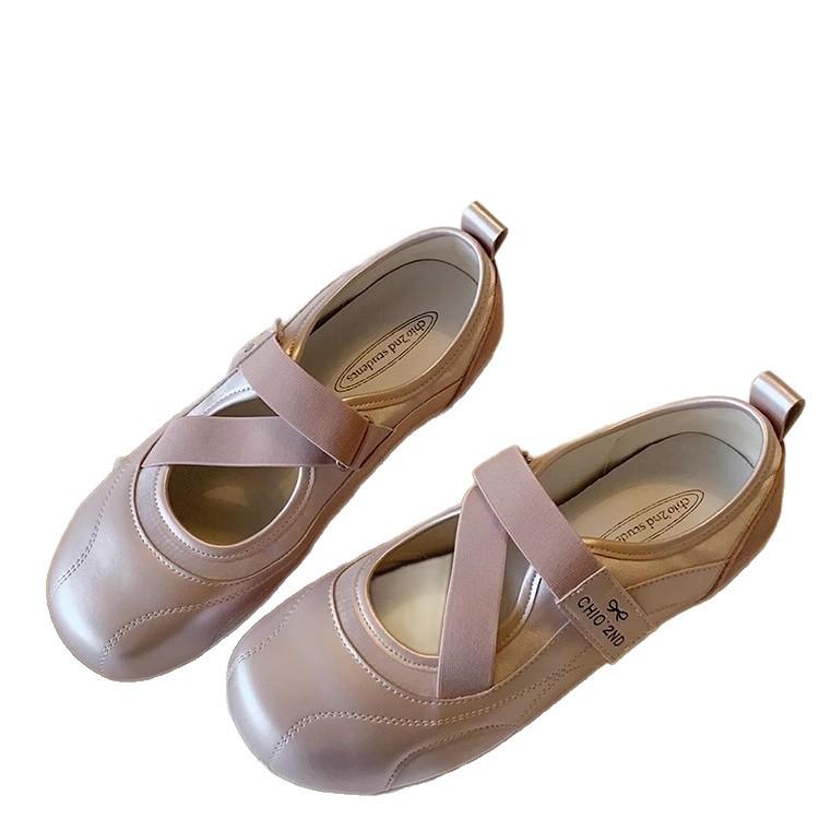 Ballet single shoes women's cross straps light-colored small leather shoes with skirts in summer, shoes that are not tiring
