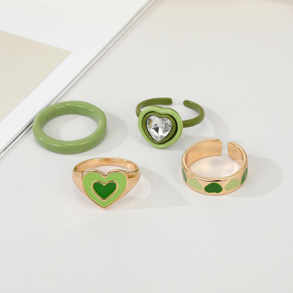 Trendy Green Love Heart Ring Set für Frauen Acrylharz Zeigefinger Knöchel Ring Zirkon Schmuck