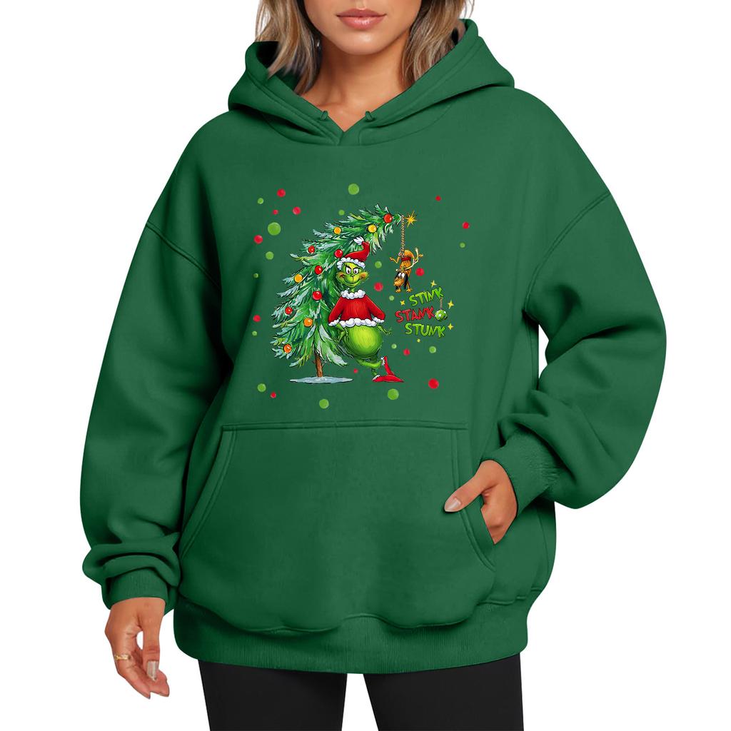 Ladies' Christmas Style Printed Hoodie With Wool And Pockets For Women