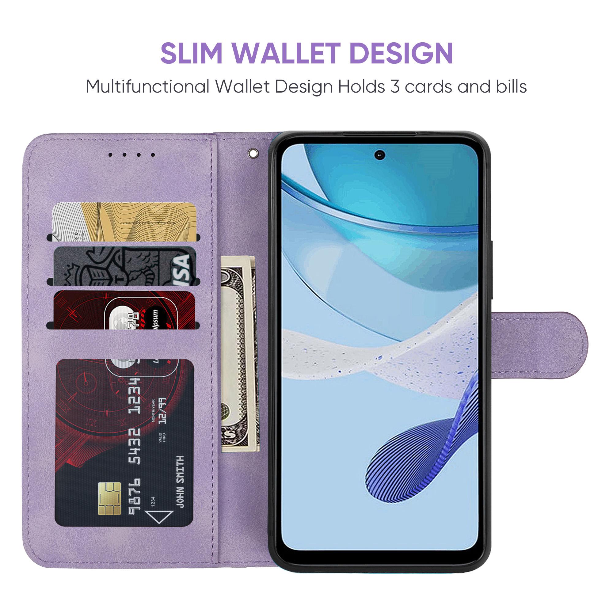 

For Motorola Moto G 5G (2023) Phone Case Skin-Touch Lines Imprint Leather Flip Cover with Strap Purple