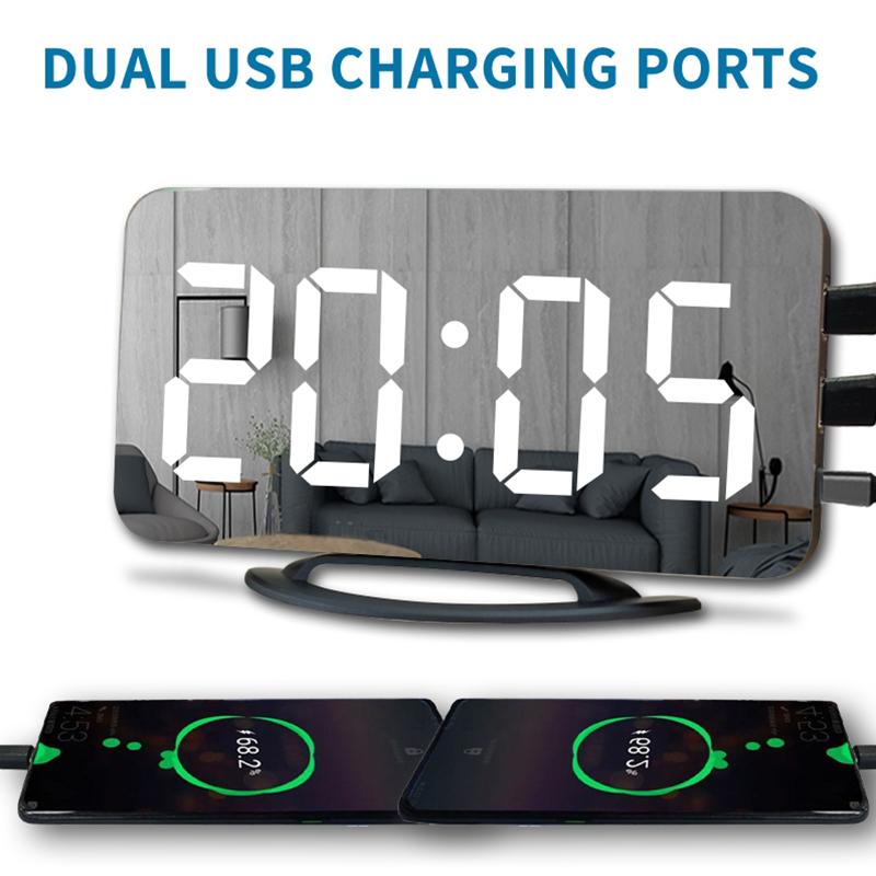 Digital Alarm Clocks LED Electronic Clock Desk/ Wall Clocks for Bedroom Living Room Office Large Display Mirror Surface Niditon