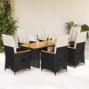 Vidaxl 7-Cz. Bistro Furniture Set with Cushions, Black, Poly Rattan