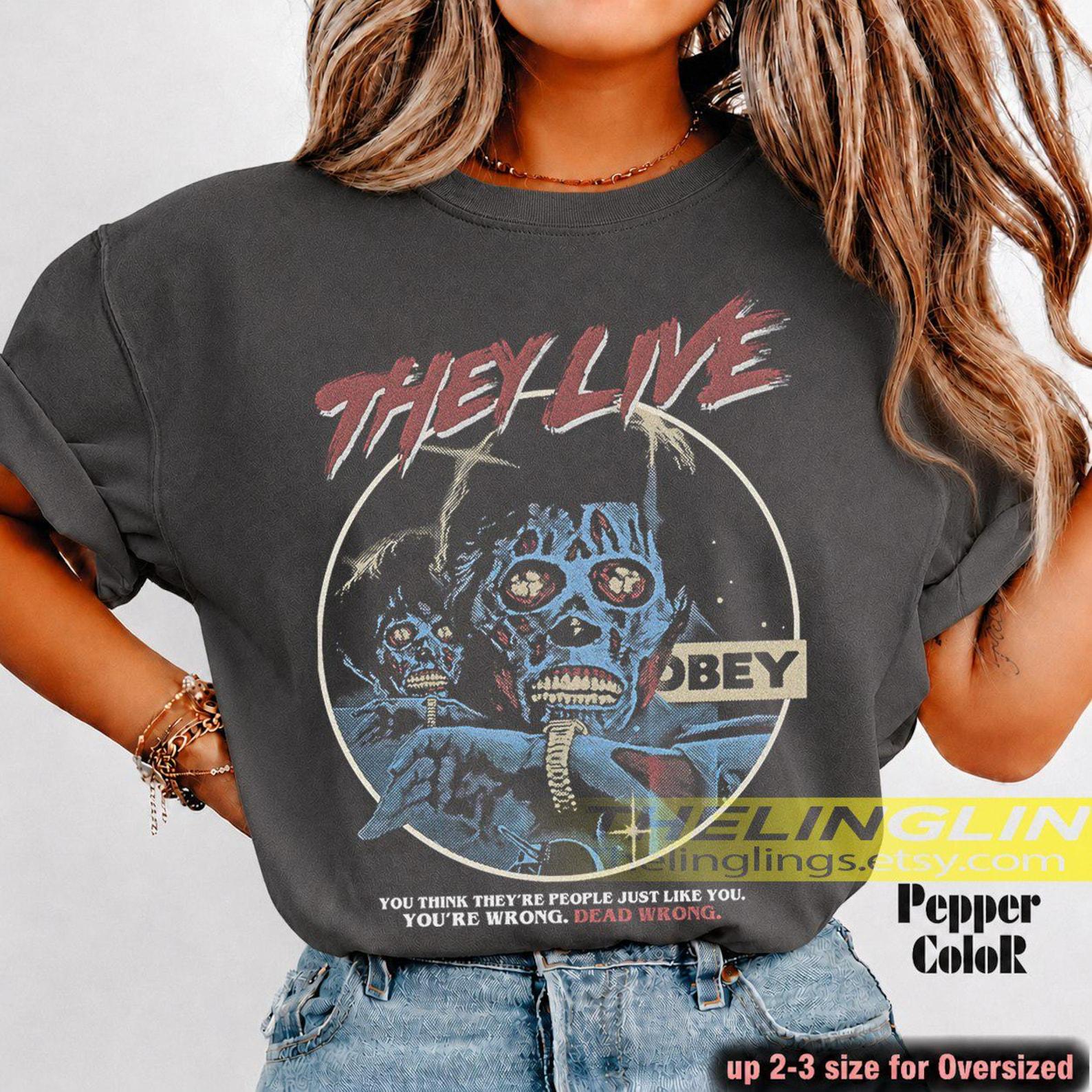They Live Ober Poster 1988 T-Shirt, Alien Movie Graphic Tee, Sci-Fi Film Shirt, Vintage Horror Clothing, Retro Cult Classic Top RZ XL