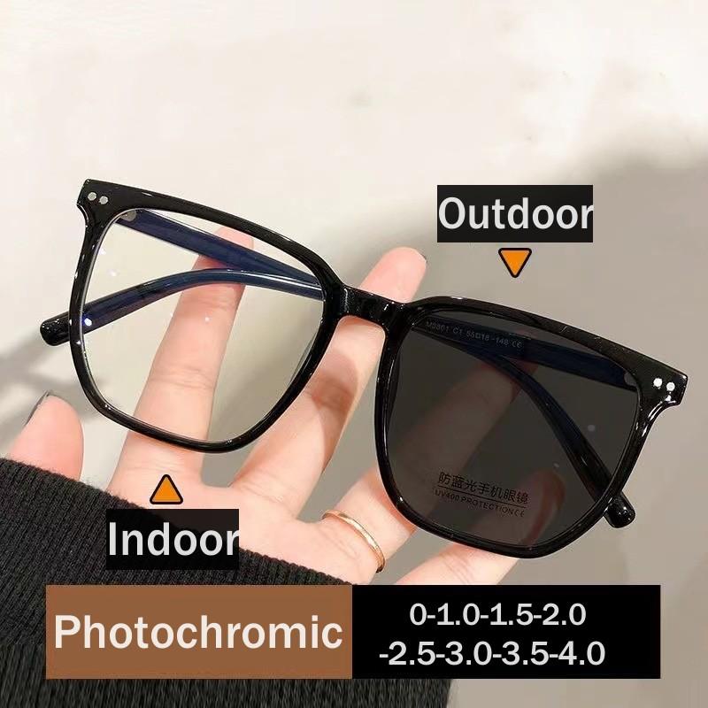 

New Style Smart Photochromic Glasses Men Women Anti-blue Near Sight Myopia Eyewear Suqare Frame Outdoor Anti-glare Sunglasses
