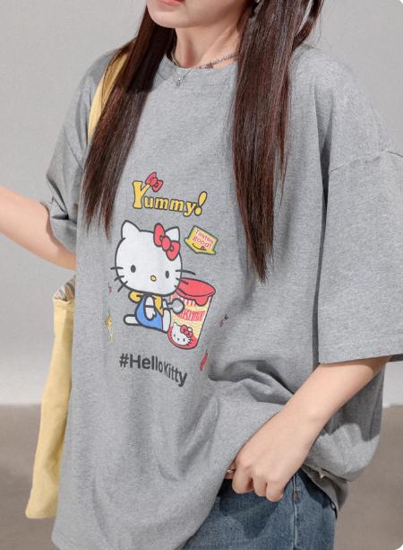 2026 Summer Sanrio Comic Form Hello Kitty Image 100 Cotton Printed Casual Tshirt Girls Parentchild Top Casual Wear Y2k
